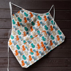 Colourful half-linen kitchen apron "Cats"